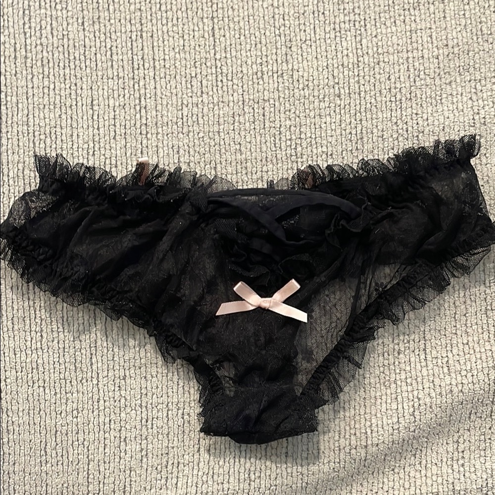 Victoria's Secret Black Lace Panties with Pink Bow